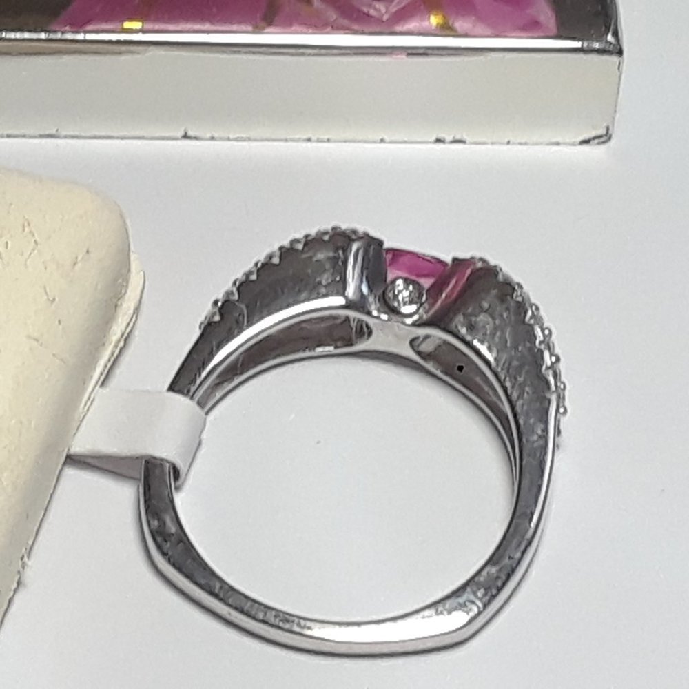 Estate .75ctw Natural Pink Tourmaline & Dia Sideways Modern 14Kt WG S9 Ring18018 - Picture 5 of 6